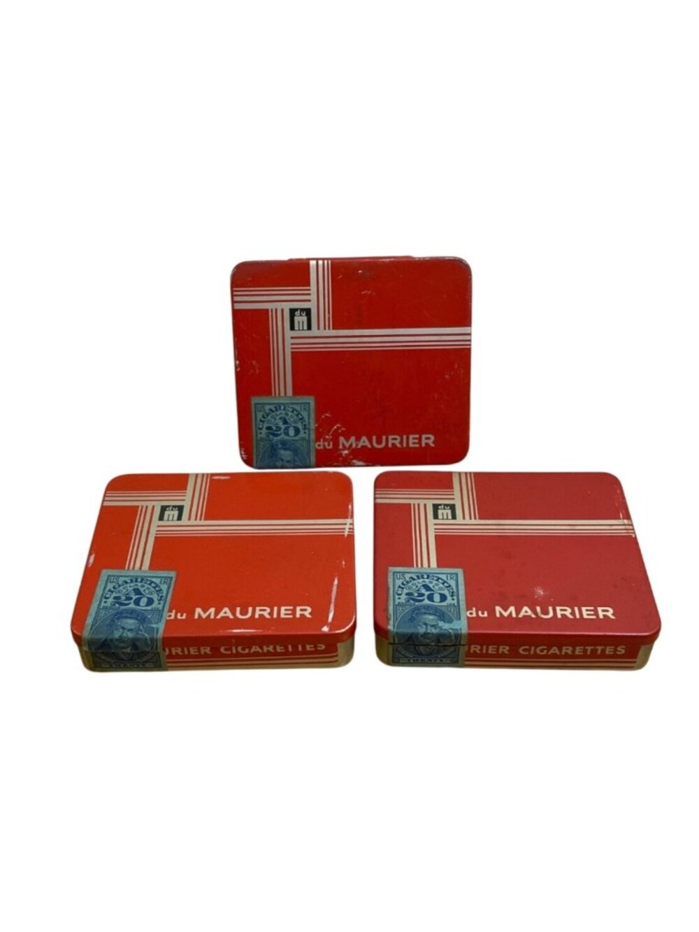 Vtg Du Maurier Red Cigarette Case Box Tin One w Paper Insert England NY USA 3.5"